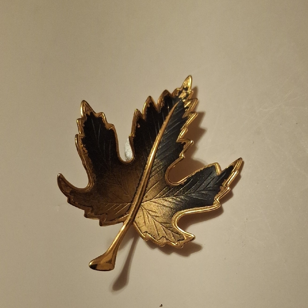 Gold and Black Leaf Brooch